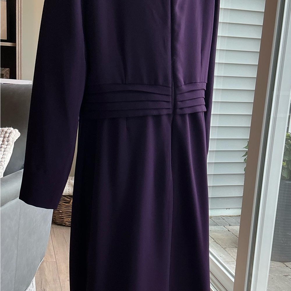 Badgley Mischka Plum Cocktail Dress with Cascade Pleating, Size 14 - Picture 3 of 8
